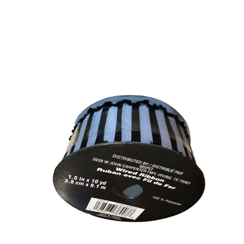 Wired Ribbon Black & White Striped 1.5" X 10 Yds